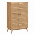 Kommode 80 x 40 x 120 cm aus Holz und Rattan in Natur - mit 5 Schubladen - Quorlia
