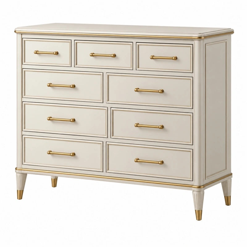 Kommode 120 x 40 x 90 cm in Creme aus Holzwerkstoff mit 9 Schubladen im klassischen Stil