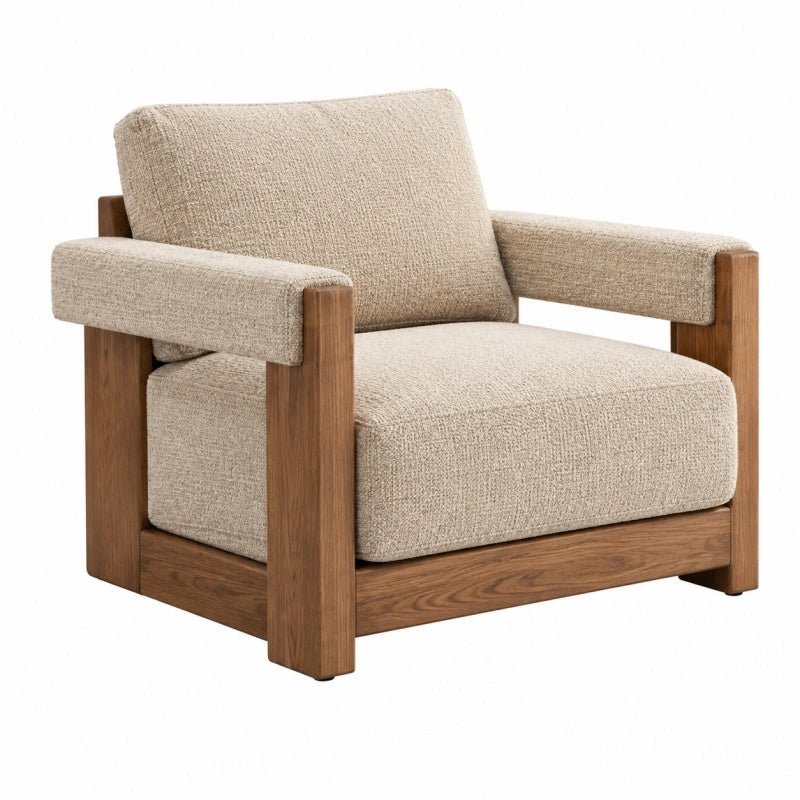 Sessel 82 x 85 x 78 cm Holz Textil Beige Braun moderner Loungesessel - Quorlia