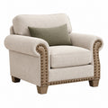 Polstersessel 95 x 90 x 92 cm Beige Stoff mit Holzfüßen im klassischen Nietenstil - Quorlia