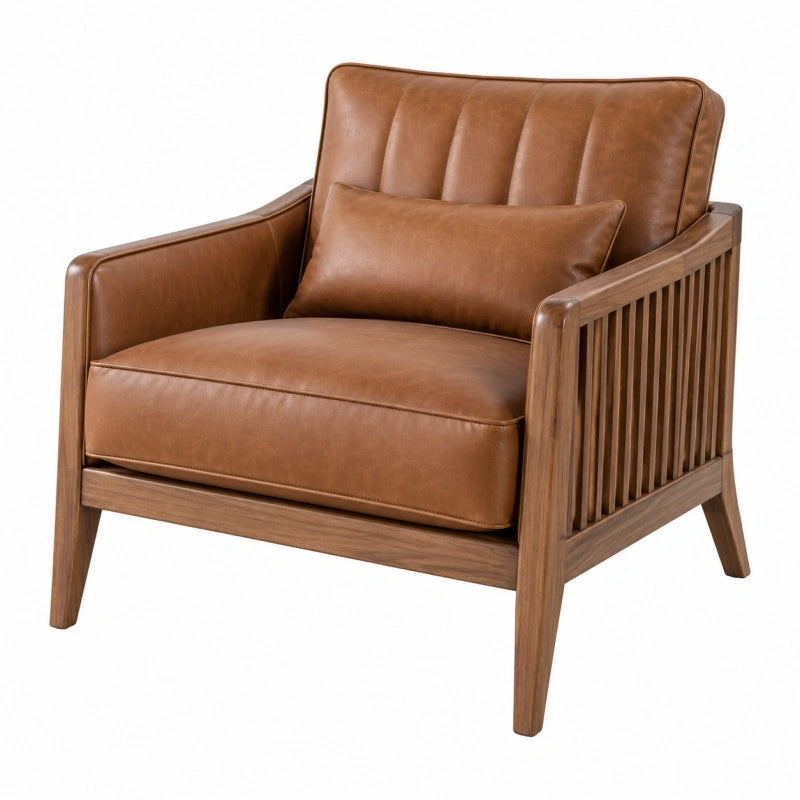 Sessel 85 x 78 x 88 cm Braun Lederoptik Holzgestell Mid-Century-Stil - Quorlia