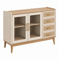 Sideboard 120 x 40 x 85 cm in Naturweiß mit Riffelglas und Rattangeflecht - Quorlia