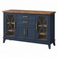 Sideboard 140 x 40 x 90 cm aus Holzwerkstoff in Dunkelblau und Braun mit Glasfronten - Quorlia
