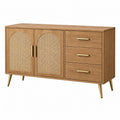 Sideboard 120 x 40 x 75 cm Holzoptik mit Rattangeflecht und Schubladen im Retro-Stil - Quorlia