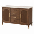 Sideboard 150 cm Holz braun mit Steinoptikplatte und 4 Schubladen - Quorlia