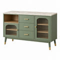 Sideboard 120 cm Grün Holzwerkstoff mit Riffelglas und Marmoroptik im Retro-Stil - Quorlia