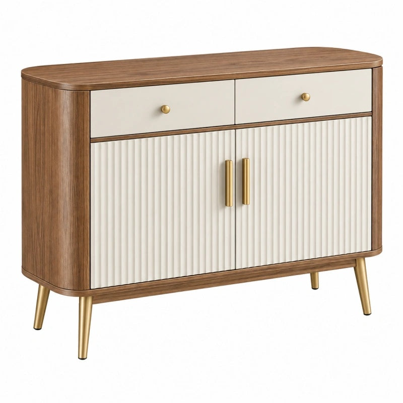 Sideboard 120 x 40 x 85 cm Holzwerkstoff Walnuss Creme mit Schubladen und Türen - Quorlia