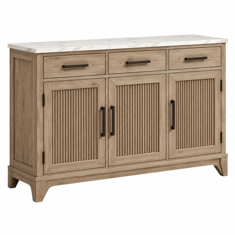 Sideboard 150 x 45 x 90 cm Holzwerkstoff Braun mit Marmoroptik Ablage und Lamellentüren - Quorlia