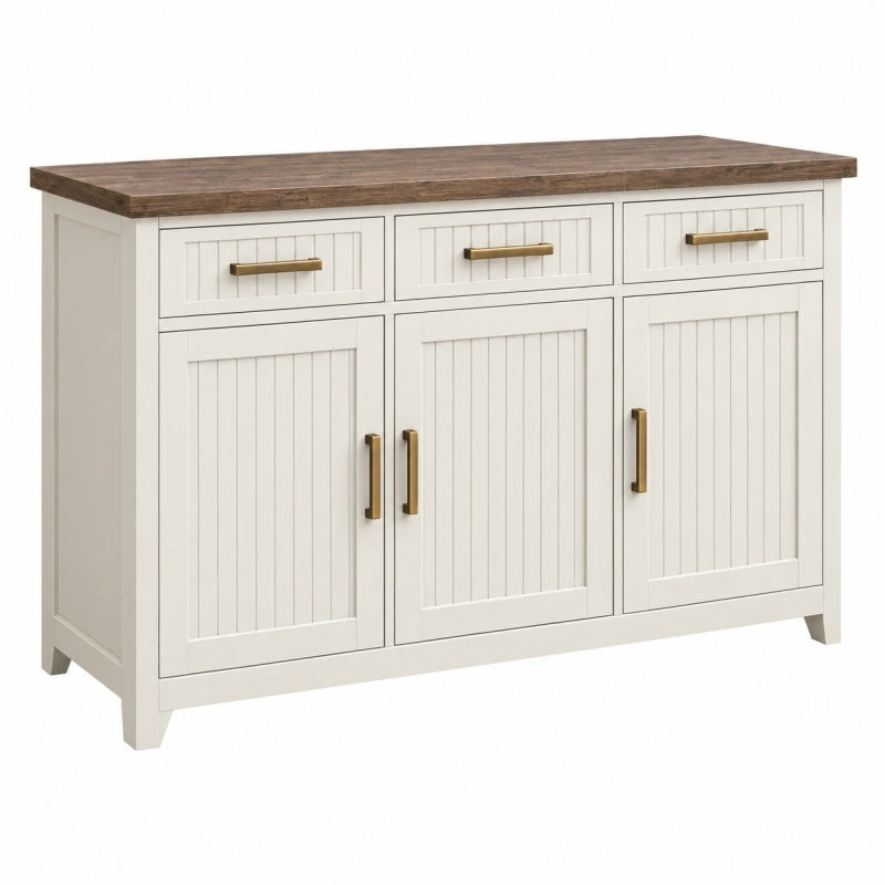 Sideboard 120 x 40 x 90 cm Holzwerkstoff Weiß Braun Landhausstil mit 3 Türen und 3 Schubladen - Quorlia