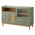 Sideboard 140 x 40 x 90 cm Salbeigrün Holzwerkstoff Rattan mit Stauraum - Quorlia