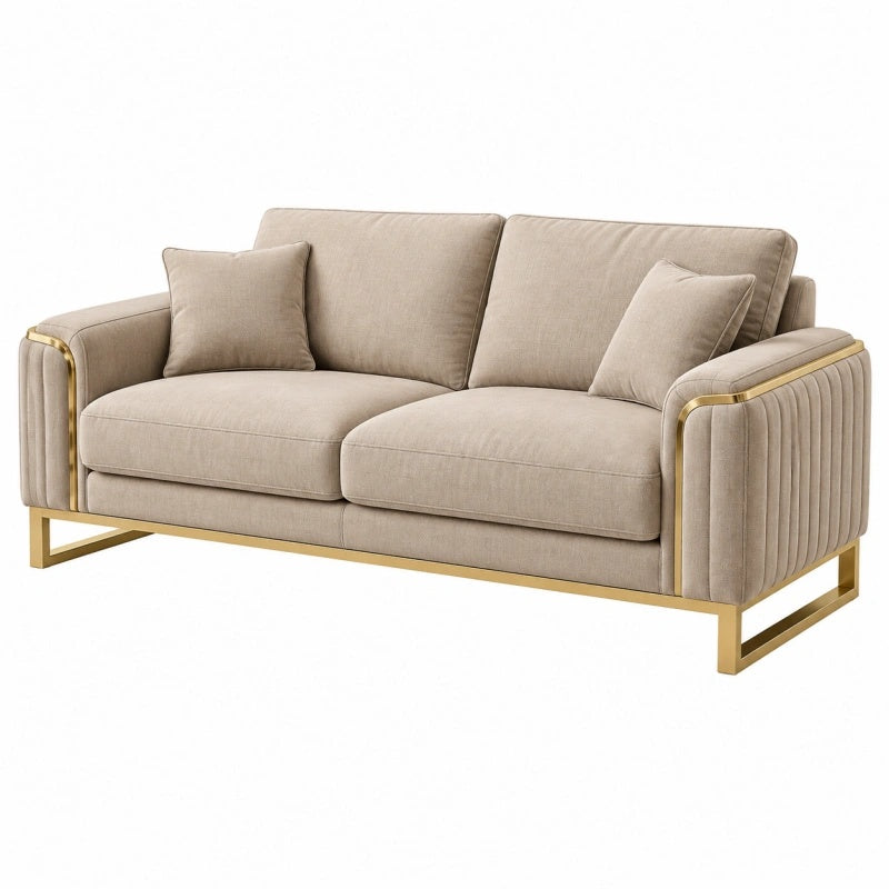 2-Sitzer Sofa 180 x 85 x 82 cm mit Textilbezug in Beige und Metallgestell in Gold