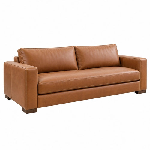 2-Sitzer Sofa 190 x 90 x 85 cm in Cognacbraun Kunstleder - modernes Wohnzimmer Sofa mit breiten Armlehnen - Quorlia