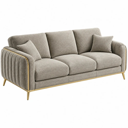 3-Sitzer Sofa 220 cm Grau Stoff mit Metallfüßen im modernen Stil - Quorlia