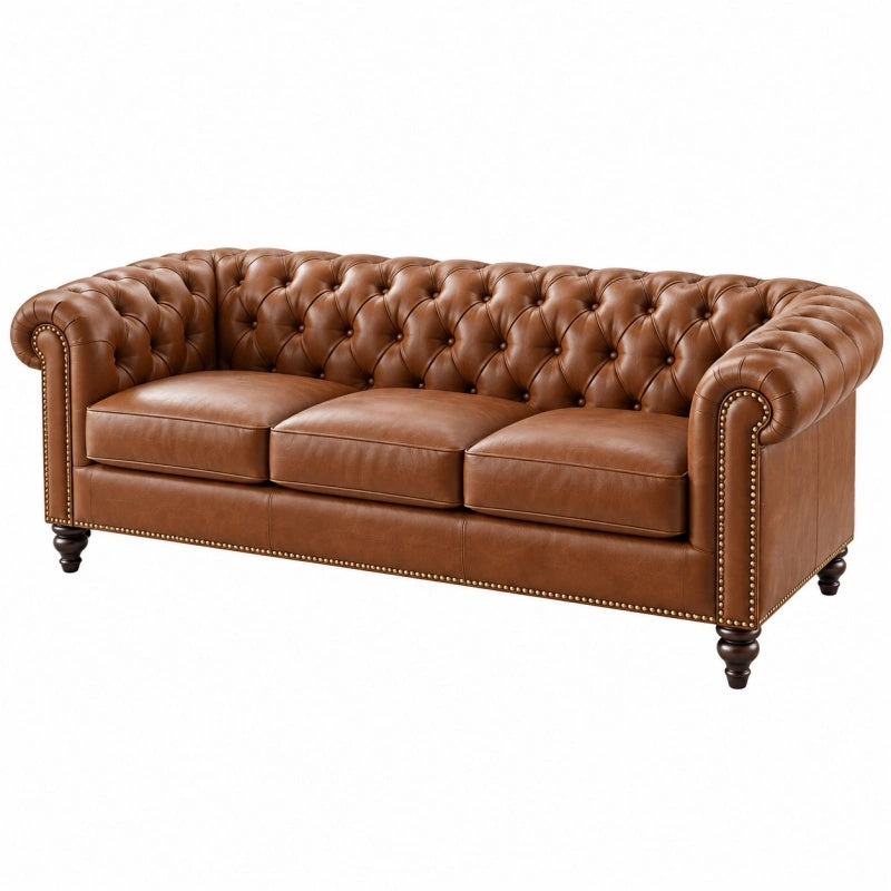 3-Sitzer-Sofa 230 x 95 x 78 cm braunes Kunstleder im Chesterfield-Stil