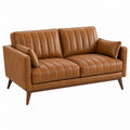 2-Sitzer Sofa 160 x 85 x 85 cm Cognacbraun Kunstleder Wohnzimmer Mid-Century-Stil - Quorlia