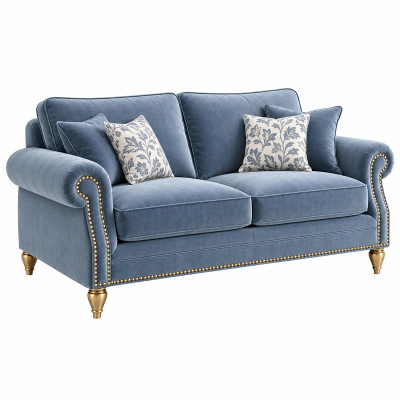 2-Sitzer Sofa 180 x 90 x 88 cm Blau mit Samtbezug im klassischen Stil