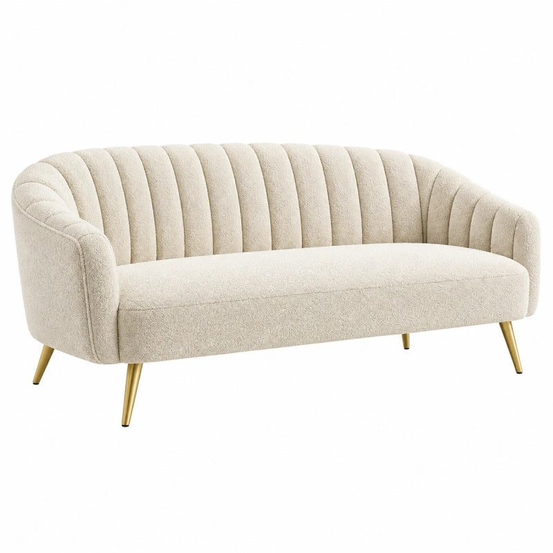 2-Sitzer Sofa 165 x 78 x 78 cm Bouclé Creme mit Metallfüßen gerippte Rückenlehne