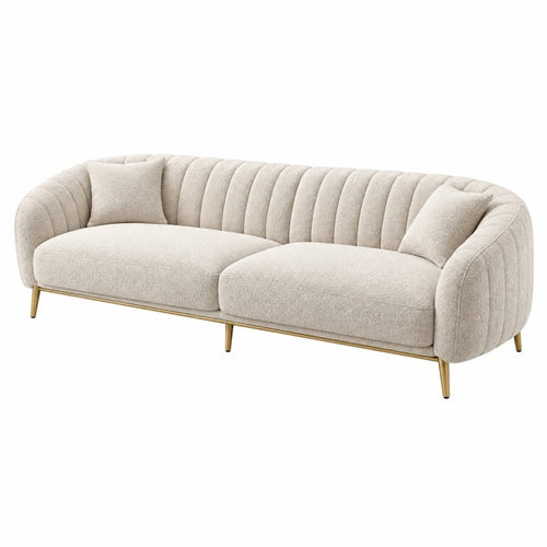 3-Sitzer Sofa 230 x 95 x 78 cm Bouclé Creme mit Metallbeinen im Vintage-Stil - Quorlia