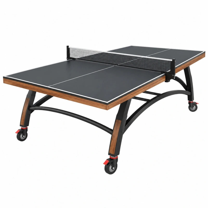 Tischtennistisch 274 x 153 x 76 cm Schwarz Braun mit Holzdekor Metallgestell Rollen - Quorlia